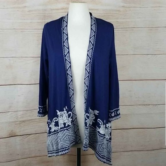 Johnny Was Baylee Embroidered Asymmetic Cardigan - Picture 2 of 6